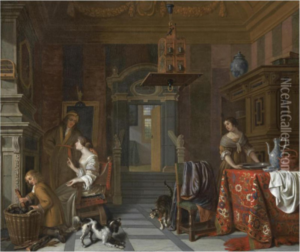 The Interior Of An Elegant Townhouse Oil Painting - Cornelis De Man