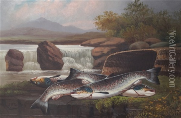 Trout On A Ledge Oil Painting - John Bucknell Russell
