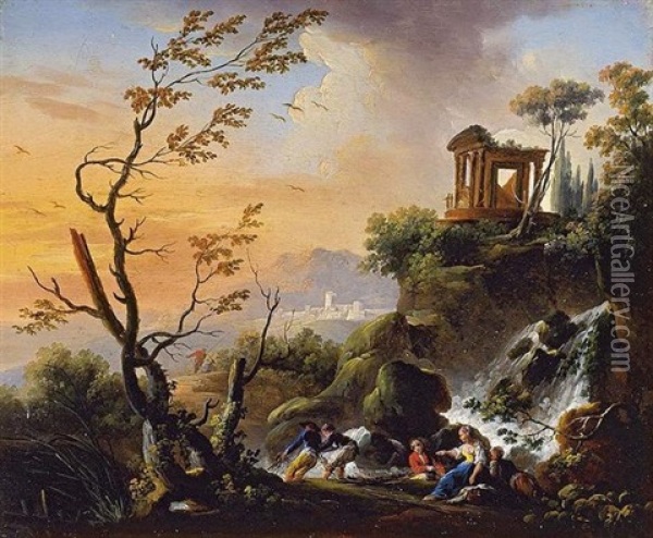 View Of Tivoli Oil Painting - Charles Francois Lacroix