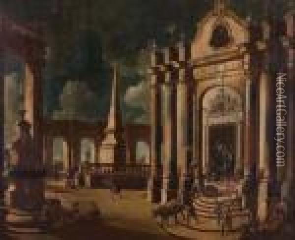Gesu Scaccia I Mercanti Dal Tempio Oil Painting - Gennaro Greco, Il Mascacotta