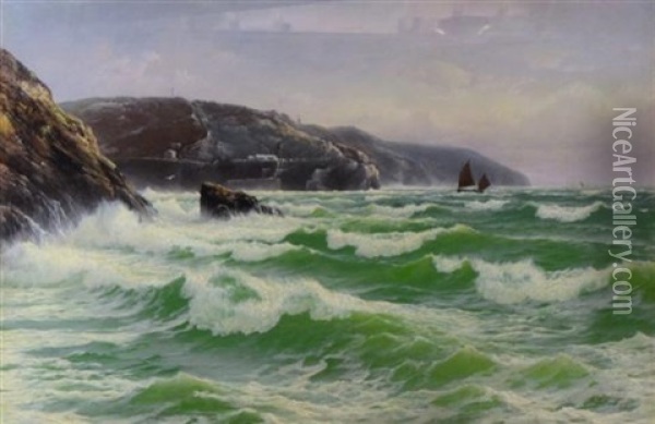 Tide Coming In, St. Agnes Bay Cornwall Oil Painting - David James