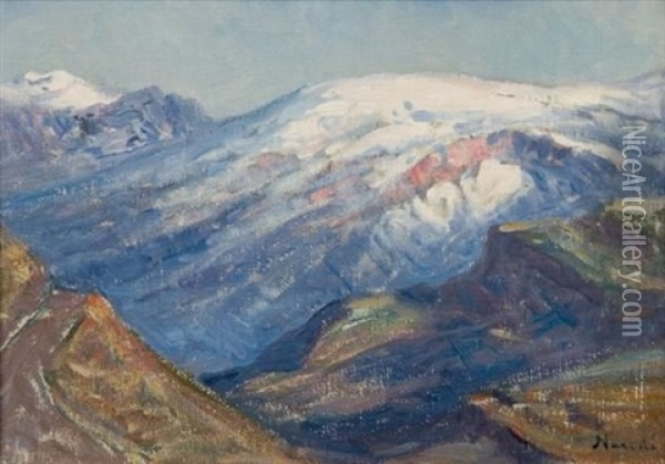 Snowcapped Mountains Oil Painting - Pieter Hugo Naude