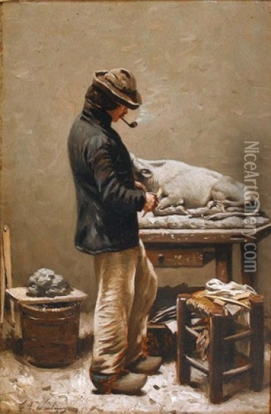Le Sculpteur Animalier Oil Painting - Theodore Frederic de Salmon