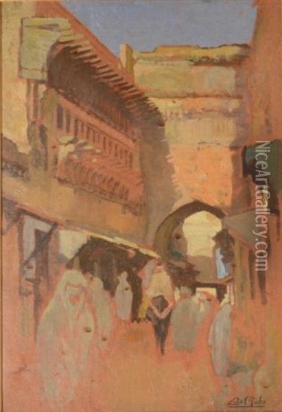 Scene De Rue Au Maroc (fes Ou Meknes) Oil Painting - Almery Lobel-Riche
