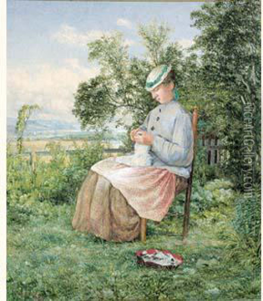 Portrait Of The Artist's Daughter Oil Painting - John William Hill