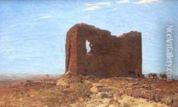 Orientalische Ruinenlandschaft Mit Kamelkarawane Oil Painting - Eugen Felix Prosper Bracht