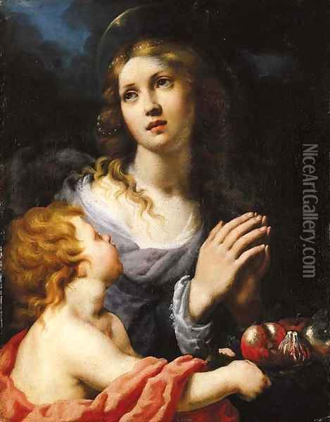 A Female Saint with a putto Oil Painting - Alessandro Rosi