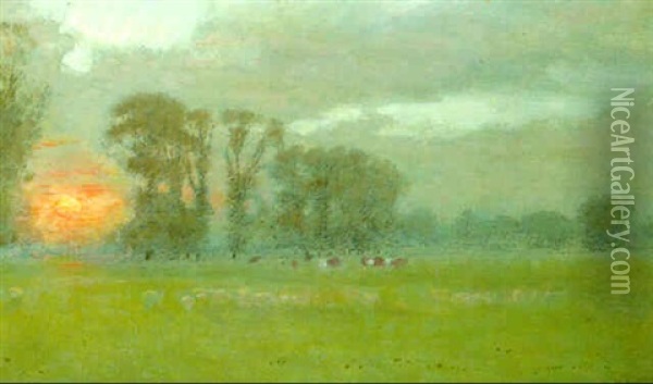 Eton Meadows Oil Painting - Albert Goodwin