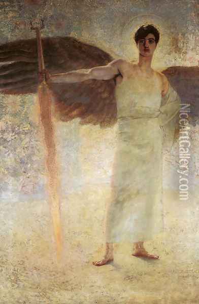 Angel with the Flaming Sword Oil Painting - Franz von Stuck