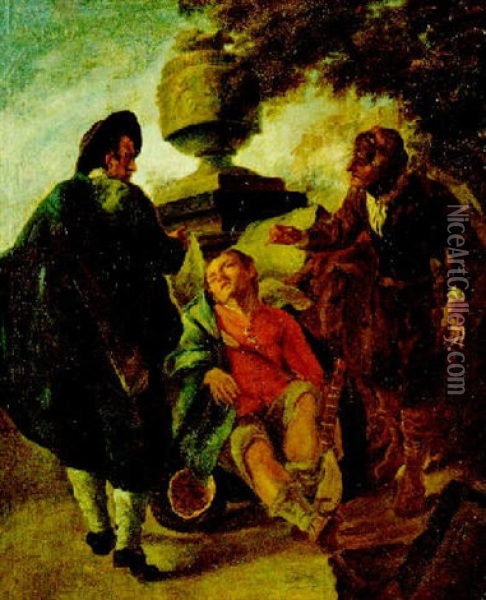 Giovanne Con Liuto Tra Due Uomini Che Discutono Oil Painting - Egidio dall' (Olio) Oglio