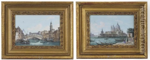The Rialto Bridge, Venice (+ Santa Maria Della Salute, Venice; Pair) Oil Painting - Ippolito Caffi