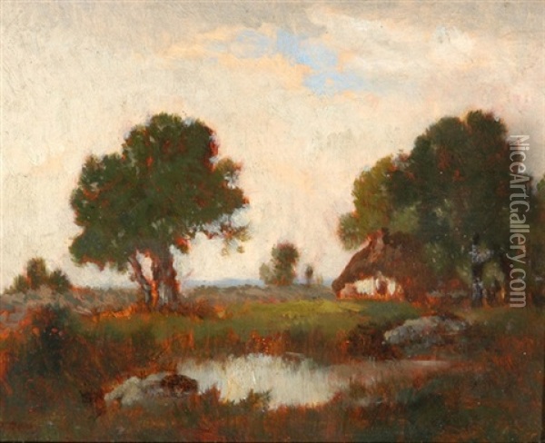 Teichlandschaft Mit Bauernhaus Oil Painting - Theodore Rousseau