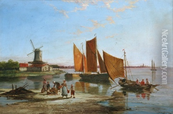 Schiedam- On The Scheldt, Holland Oil Painting - William Raymond Dommersen