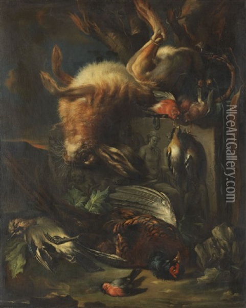 Jagdstillleben Mit Hase Und Vogeln Oil Painting - Franz Werner von Tamm
