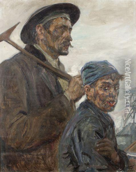 Les Mineurs Oil Painting - Lucien Hector Jonas