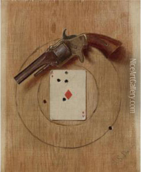 Pistol And Ace Oil Painting - De Scott Evans