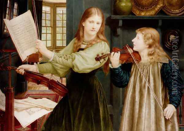 The Duet, Portrait Of Alexandra, Daughter Of Rev. G. Kitchin And Winifrid, Daughter Of The Painter Oil Painting - Henry Holiday