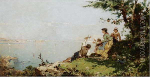 Picknick Am Golf Von Neapel (picnic On The Bay Of Naples) Oil Painting - Franz Richard Unterberger