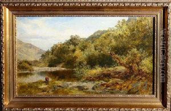 A Summer Morning On The River Lleddr, North Wales Oil Painting - John Surtees