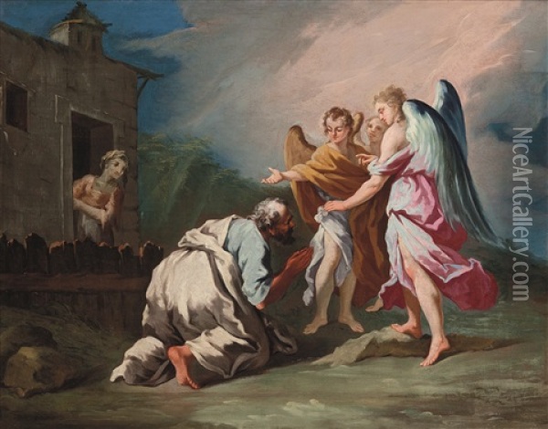 Abramo E Gli Angeli Oil Painting - Domenico Antonio Vaccaro