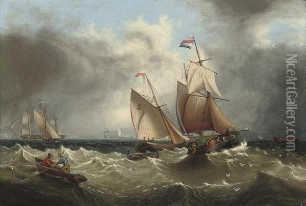 A Pilot Cutter Running Through Congested Waters Offshore Oil Painting - Henry Redmore