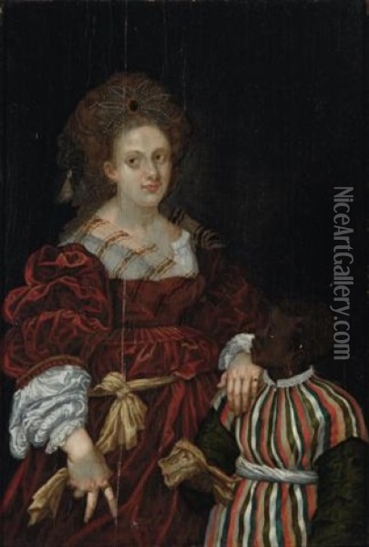 Laura De' Dianti, Dutchess Of Ferrara, After Titian Oil Painting - Abraham Lambertsz Jacobsz van den Tempel