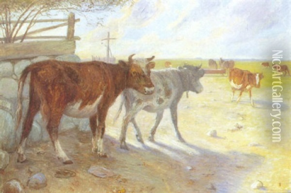 Kalve Ved Hollaenderbronden, Saltholm Oil Painting - Theodor Philipsen