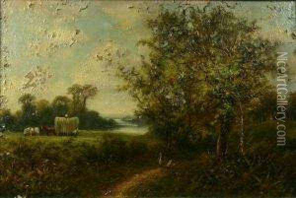 Haywain In Awooded Landscape Oil Painting - Octavius Thomas Clark