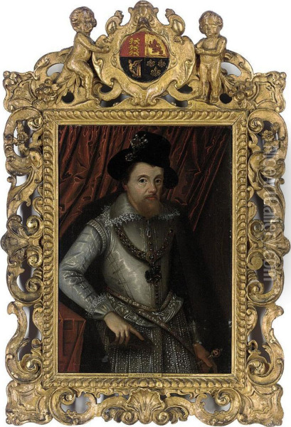 Portrait Of King James Vi Of Scotland, James I Of England (1566-1625), Three-quarter-length, In A White Doublet Oil Painting - John de Critz