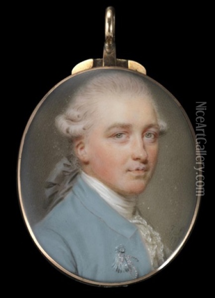 Portrait Miniature Of James Whatman, Head And Shoulders, Wearing A Sky Blue Coat Oil Painting - John Smart the Elder