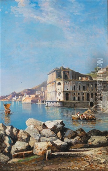 View Of The Palazzo Donn'anna In Posillipo Oil Painting - Consalvo Carelli