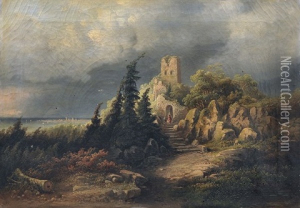 Gewitterlandschaft Mit Blick Zur Insel Reichenau (?) Oil Painting - Pieter Francis Peters