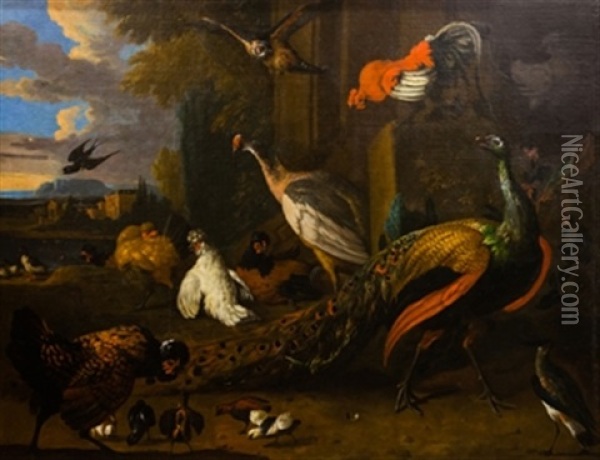 Paisaje Con Aves Oil Painting - Melchior de Hondecoeter