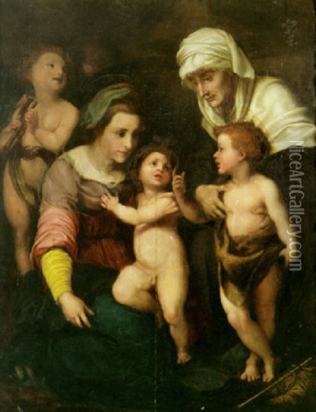Madonna And Child With Saint Anne And John The Baptist Oil Painting - Andrea Del Sarto