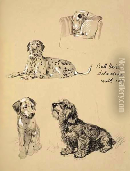 Bull Terrier, Dalmatians and Mutt Dog Oil Painting - Cecil Charles Aldin