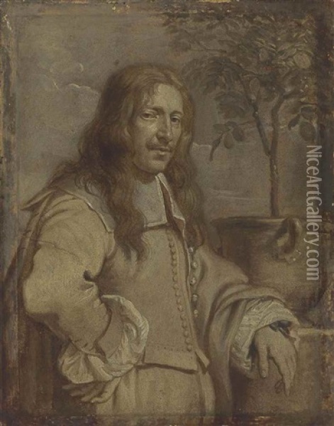 Portrait Of Jan Philips Van Thielen (1618-1667), Half-length, In A Landscape, His Left Arm Resting On A Pedestal Oil Painting - Erasmus Quellinus II