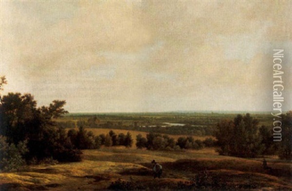 An Extensive Wooded River Landscape With A Traveller Oil Painting - Joris van der Haagen