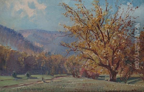 Autumnal Landscape With Distant Mountains. Oil Painting - Carl Kaiser-Herbst