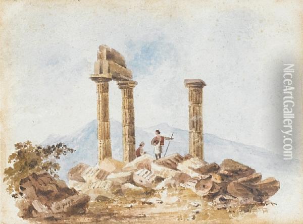 The Temple Of Zeus At Nemea, A Pair Oil Painting - William Page