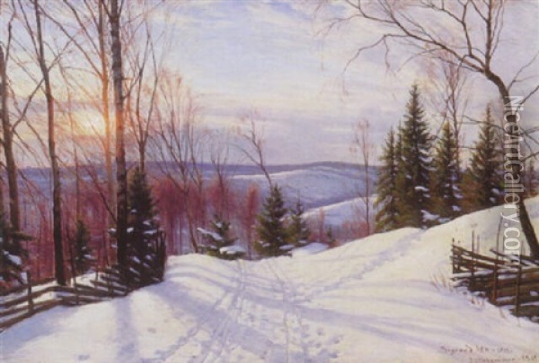 Parti Fra Lillehammer, Vinter Oil Painting - Sigvard Marius Hansen
