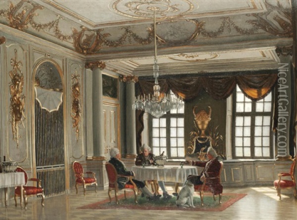 In Christian Vii's Banqueting Hall, Amalienborg Palace Oil Painting - Heinrich Hansen