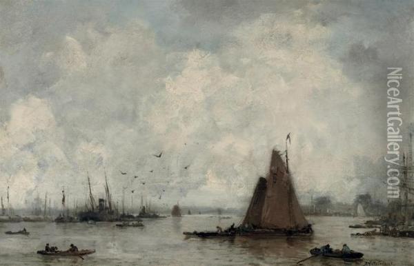 Activity In The Harbour Oil Painting - Johann Hendrik Van Mastenbroek