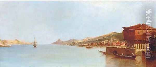 A calm day off a Mediterranean harbour, thought to be Corsica Oil Painting - Continental School