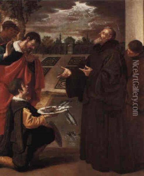 St. Francis Of Paola Blessing The Fish Oil Painting - Jose (Jusepe) Leonardo de Chavier