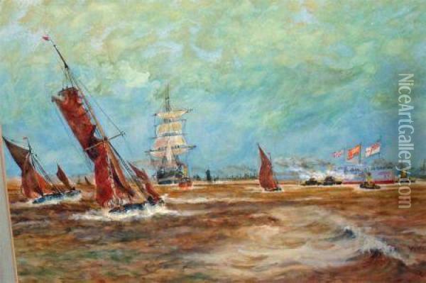 Shipping At Sea Oil Painting - William Lionel Wyllie