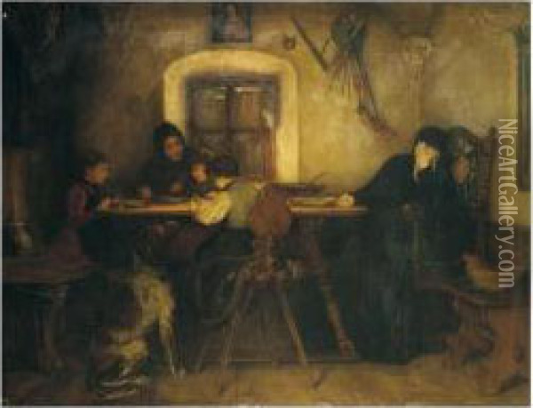 Trauer Im Forsthaus (mourning In The Forester's Cottage) Oil Painting - Nicholaos Gysis