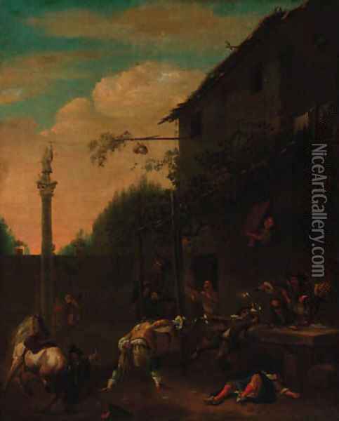 A street fight outide a tavern Oil Painting - Philips Wouwerman
