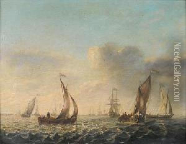 Dutch Shipping In Choppy Seas Oil Painting - Willem van Diest