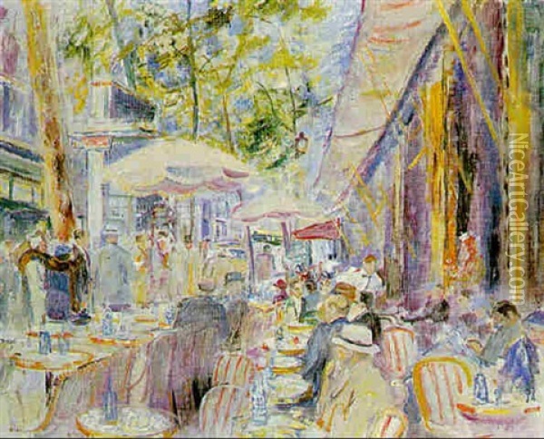 La Terrasse Du Cafe Oil Painting - Lucien Adrion