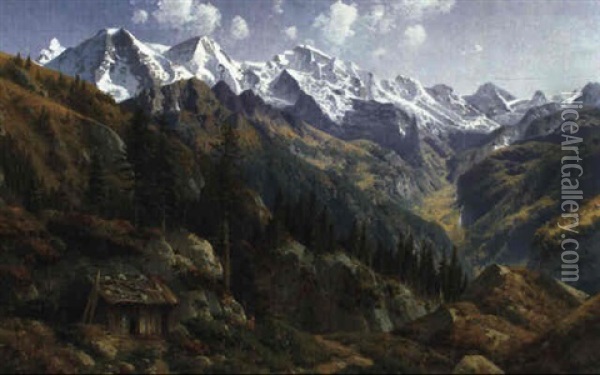 Panoramablick Auf Eiger- Monch - Jungfrau Oil Painting - Josef Schoyerer